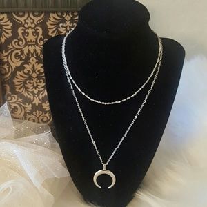 Trendy Silver tone half moon necklace